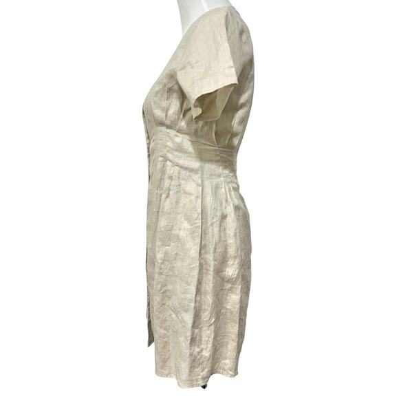 MNG Mango Linen Dress Beige A-Line Pleated Sides Button Front Euro Summer Sz XXS - Picture 4 of 8